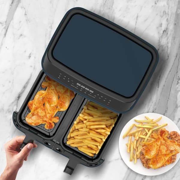 TurboTronic DAF6W Double Airfryer XXL med fönster - 9 Liters - Blå