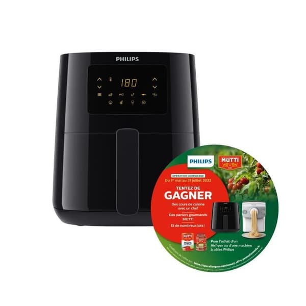 Philips Essential Airfryer, 13 förinställda funktioner, diskmaskinsäkra element, 0,8 kg, svart (HD9252/90)