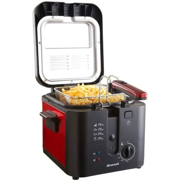 Elektrisk fritös - BRANDT - FRI25R - Fast tank - 2,5 L olja + 1 kg pommes frites - Kontrollfönster - Röd / Svart