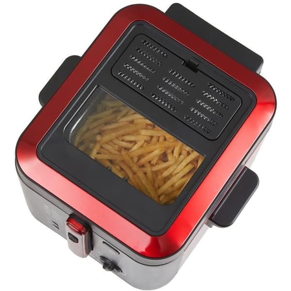 Elektrisk fritös - BRANDT - FRI25R - Fast tank - 2,5 L olja + 1 kg pommes frites - Kontrollfönster - Röd / Svart
