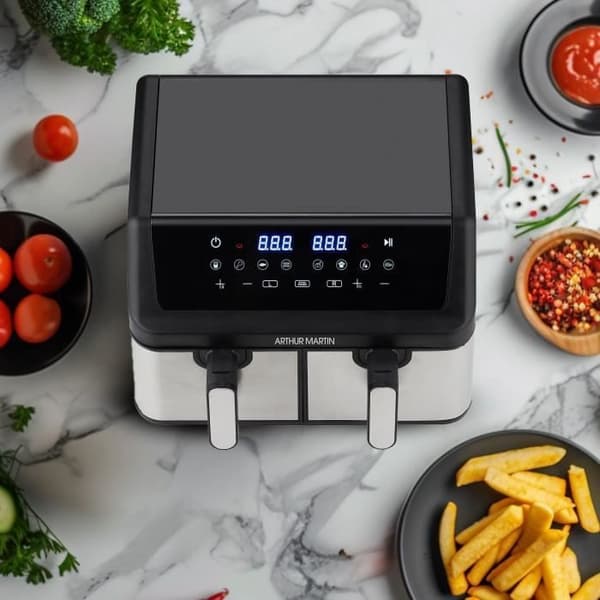 Oljefri fritös - ARTHUR MARTIN - Airfryer - 2 tankar på 4,5L - 2000W - 8 program