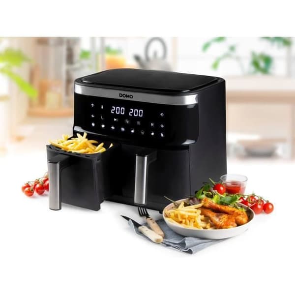 DOMO varmluftsfritös - DO537FR - 2 x 4 L - 85° till 200° - 8 automatiska program