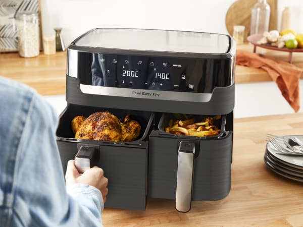 Tefal Dual Easy Fry & Grill EY905B, kuumailmagrilli, 8,3 L, Kiina, tupla, harmaa, kosketus