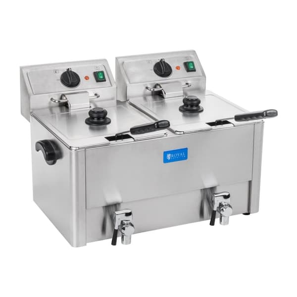 Dobbelt elektrisk frituregryde med afløbshaner, termostat EGO 2x8L