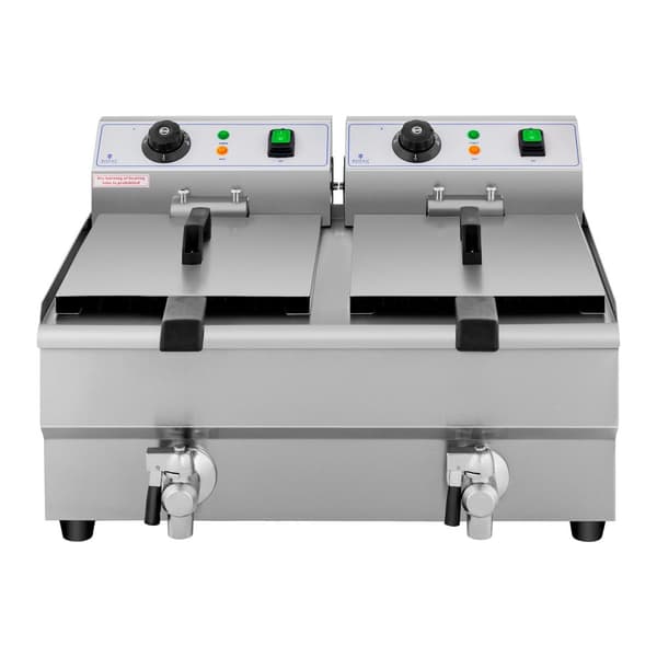 Elektrisk catering dobbeltfriture med vandhane 230 V 2 x 3000W 2 x 10 L