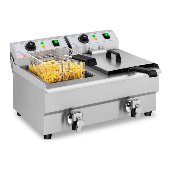 Elektrisk catering dobbeltfriture med vandhane 230 V 2 x 3000W 2 x 10 L