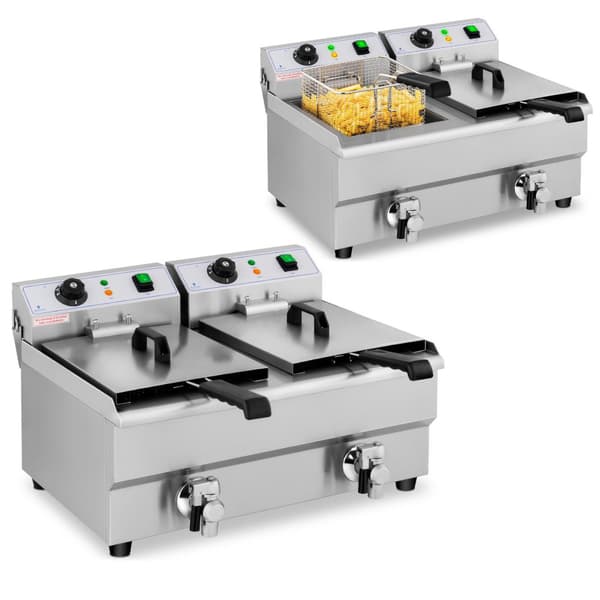 Elektrisk catering dobbeltfriture med vandhane 230 V 2 x 3000W 2 x 10 L