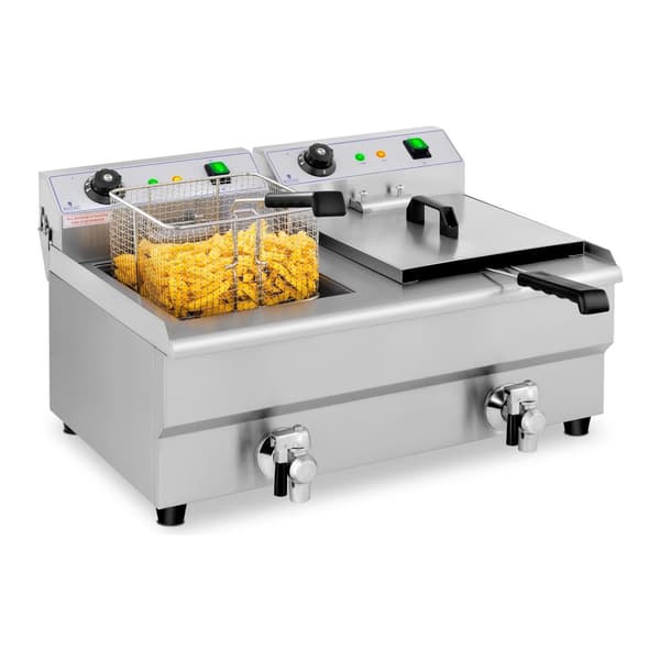 Elektrisk catering dobbeltfriture med vandhane 230 V 2 x 3200W 2 x 13 L