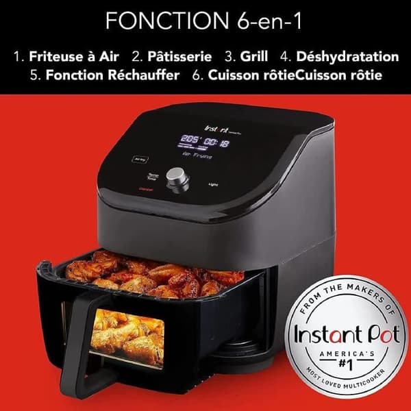 Instant Pot Vortex Plus 1700w, 6 i 1 oljefri fritös med transparent glas - Air Fryer, stek, bakverk, grillfunktioner