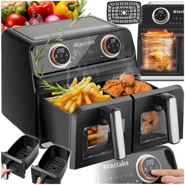 Airfryer Samurai, 2 rum, 7 programmer, 2400W - sort
