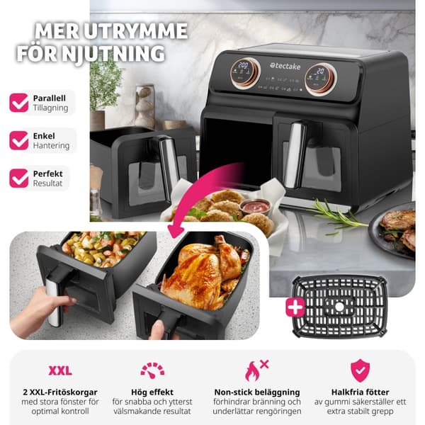 Airfryer Samurai, 2 kokkammare, 7 program, 2400W - svart