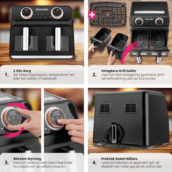 Airfryer Samurai, 2 kokkammare, 7 program, 2400W - svart