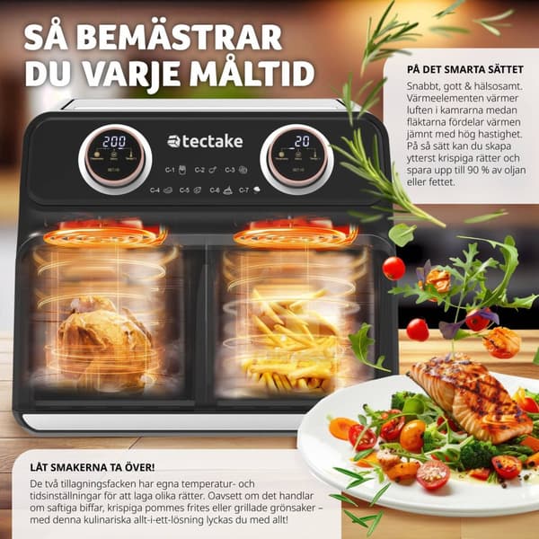 Airfryer Samurai, 2 kokkammare, 7 program, 2400W - svart
