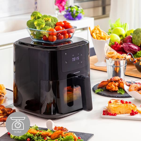 Varmluftsfrituregryde med vægt InnovaGoods Fryinn Balance 5000 Sort 1500 W 5 L Rustfrit stål
