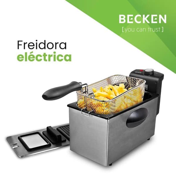 Becken - 7392414 - Elektrisk fritös, 3 L kapacitet, 2000 W, justerbar termostat, rostfritt stål och svart ()