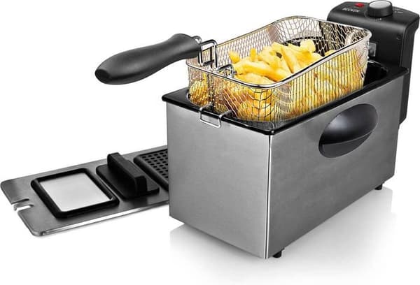 Becken - 7392414 - Elektrisk fritös, 3 L kapacitet, 2000 W, justerbar termostat, rostfritt stål och svart ()