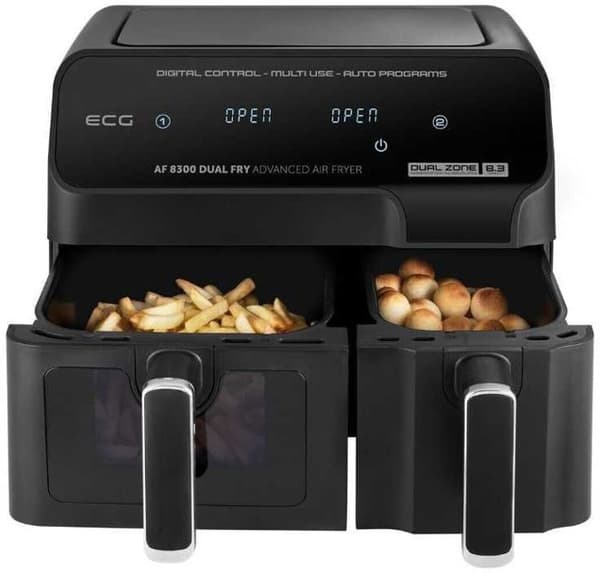 Ecg AF 8300 Dual Fry Hot Air Fryer, 5,2 L + 3,1 L, Temperaturinställning 80-200°C, 60 min timer