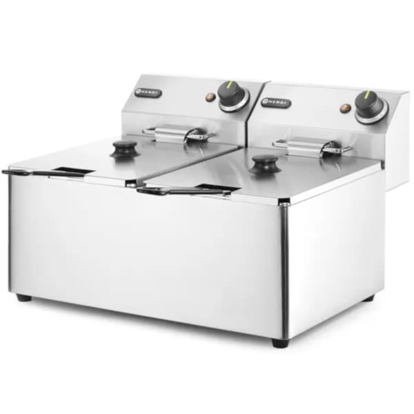 Kitchen Line dobbelt catering frituregryde 7kW 230V 2 x 8L - Hendi 205839 Sølv
