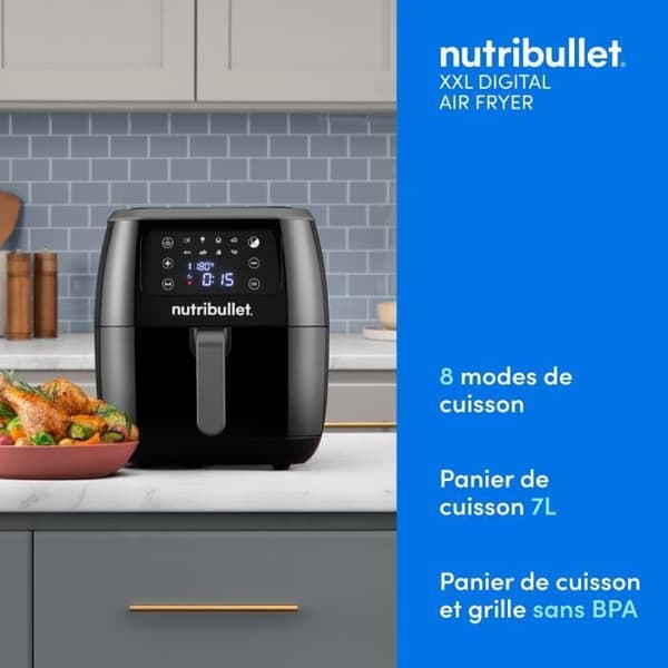 Nutribullet oljefri fritös - 7 liters tank - Upp till 1,4 kg pommes frites - 8 tillagningslägen - 1700W