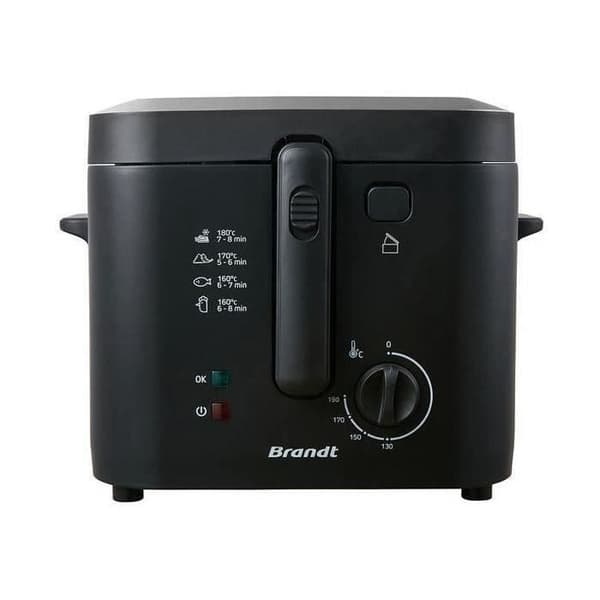 BRANDT - Fritös - 1600W - 0,9 kg - justerbar från 130° till 190°C - fast skål - svart - FRI25X2 Svart, Rostfritt stål