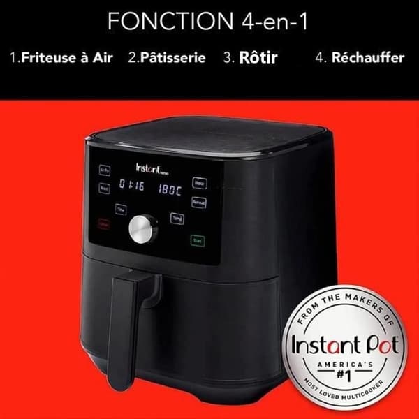 4 i 1 elektrisk oljefri fritös - Instant Pot Vortex - Effekt 1700W, 5,7 L - Färg Svart