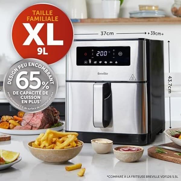 Oljefri fritös - BREVILLE - Halo - 9 L - 1 700 W - Energibesparing 50 %