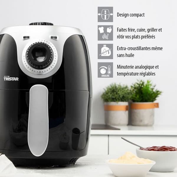 Tristar FR-6980 oljefri fritös - Airfryer - 500 g pommes frites - Analog kontrollpanel - 2 L - Svart