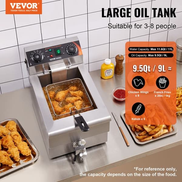 3000W kommersiell fritös-VEVOR-med tids- och temperaturkontroll, överhettningsskydd-för restaurang