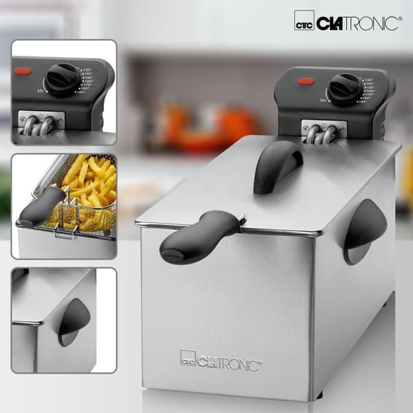 Clatronic FR 3586 3L fritös i rostfritt stål - Grå - 2000 Watt - Variabel temperatur