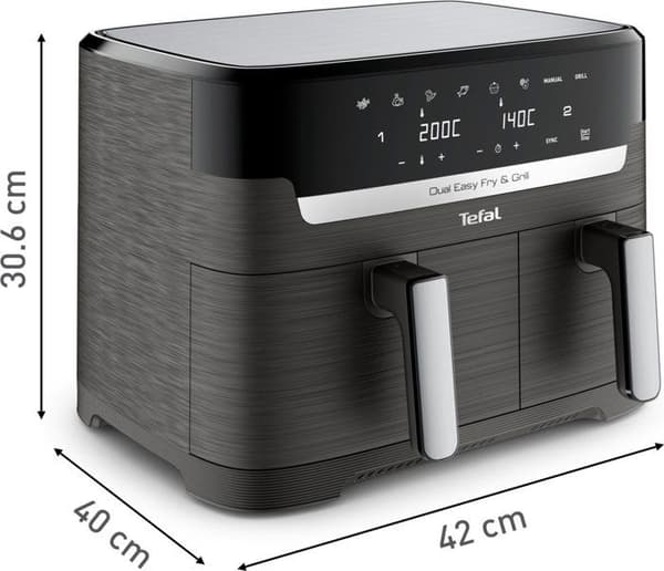 Varmluftsfritös - Tefal - Dual Easy Fry &amp; Grill - 2700W - 8,3L - 70 % mindre energi