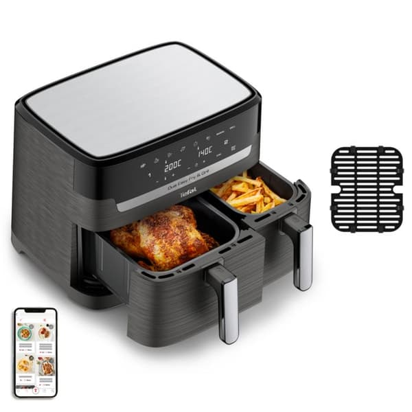Varmluftsfritös - Tefal - Dual Easy Fry &amp; Grill - 2700W - 8,3L - 70 % mindre energi Grå