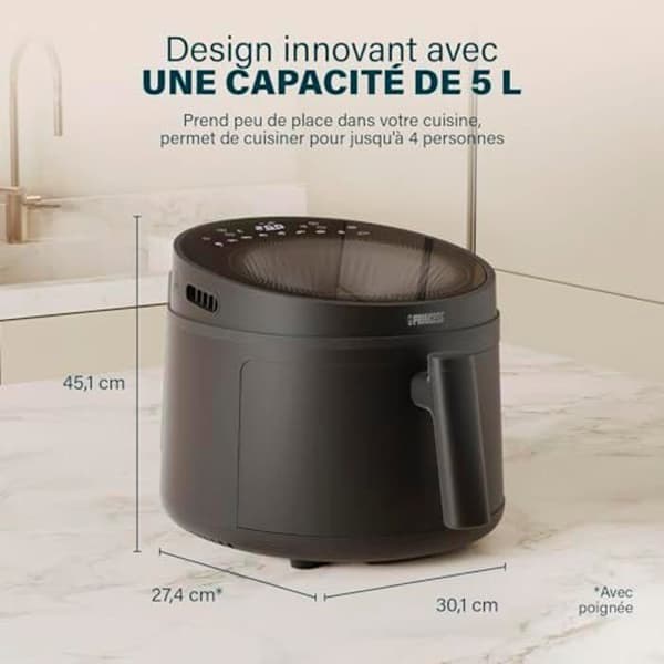 Luftfrityr - PRINCESS - Cyclone Vision - 5L - 1500W - Kontrollfönster - Non-stick beläggning