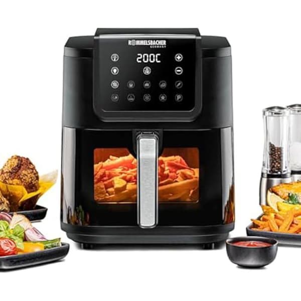 Varmluftsfritös - ROMMELSBACHER - FRH 1700 - Kapacitet 8L - 1000g pommes frites - Temperatur upp till 200°C Svart, Rostfritt stål