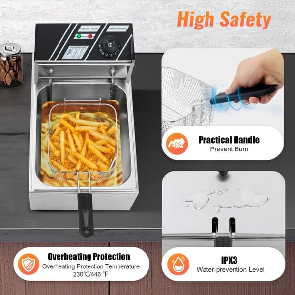 Elektrisk Fritös, 2500W Effekt, 1,59 Gallon Kapacitet, Justerbar Temperaturkontroll