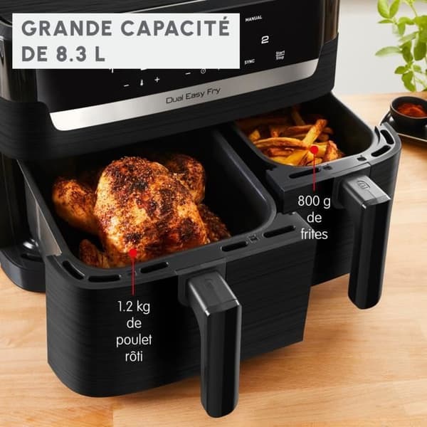 TEFAL Easy Fry Dual Oljefri fritös, Kapacitet 8,3 L, 8 personer, 2 lådor, 7 program, Pekskärm, luftfritös EY901N10
