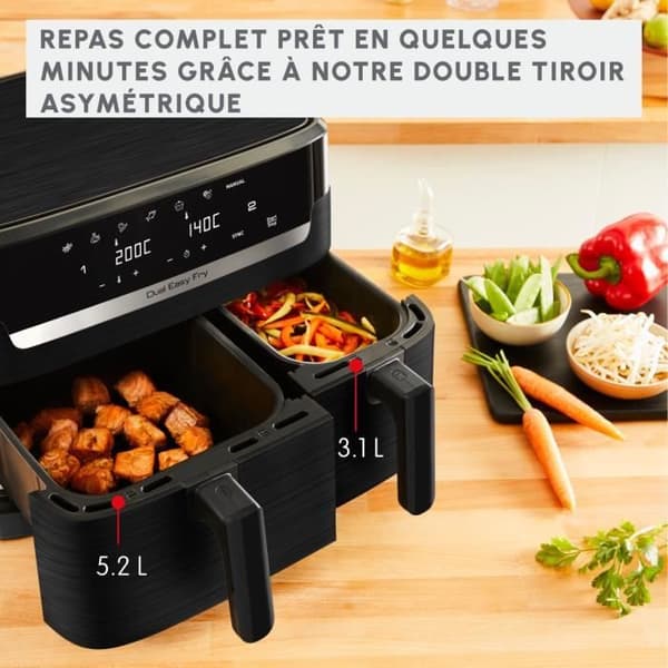 TEFAL Easy Fry Dual Oljefri fritös, Kapacitet 8,3 L, 8 personer, 2 lådor, 7 program, Pekskärm, luftfritös EY901N10