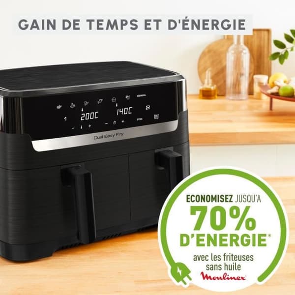 TEFAL Easy Fry Dual Oljefri fritös, Kapacitet 8,3 L, 8 personer, 2 lådor, 7 program, Pekskärm, luftfritös EY901N10