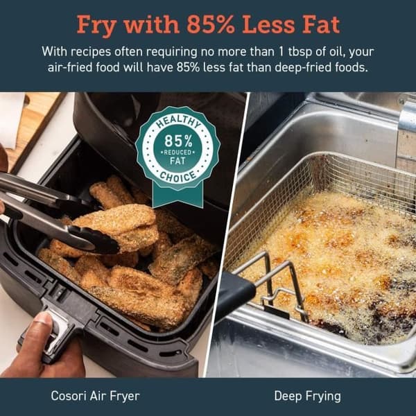 Cosori Oil-Free Hot Air Fryer 5,5 L, med 11 program, Håll varm &amp; Förvärm Funktion-Svart