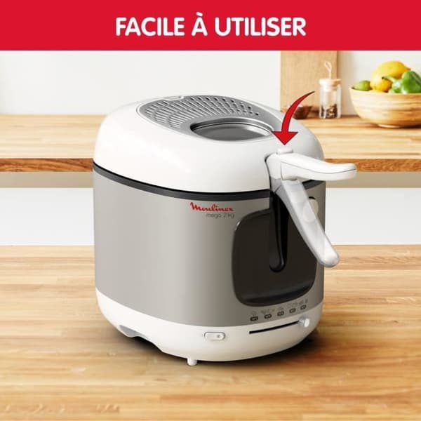 MOULINEX Elektrisk fritös, 3,3 L non-stick tank, 2 kg pommes frites, Justerbar termostat, Kontrollfönster, Mega AM480070