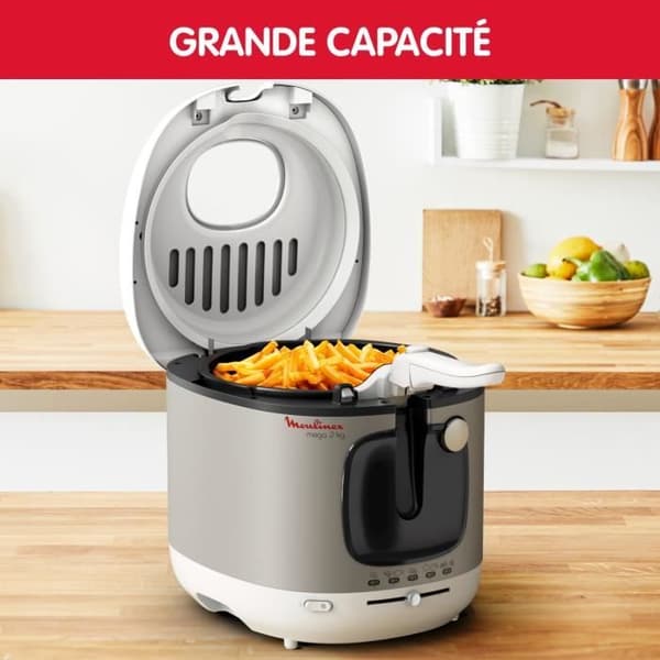MOULINEX Elektrisk fritös, 3,3 L non-stick tank, 2 kg pommes frites, Justerbar termostat, Kontrollfönster, Mega AM480070