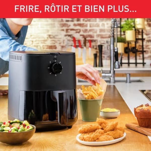 TEFAL EY130815 Elektrisk oljefri fritös, varmluftsteknik, 3,5 l kapacitet, kompakt, hälsosam och krispig matlagning, svart