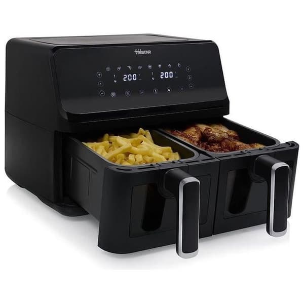 Tristar digital airfryer FR-9040-2x4 L - 2 kg pommes frites - 8 program eller manuella inställningar - Dubbel korg med hyttventiler