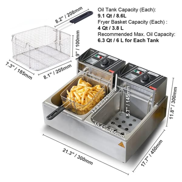 Kommerciel elektrisk frituregryde, dobbelt tankdesign, 3000W effekt,ikke timer ingen filter