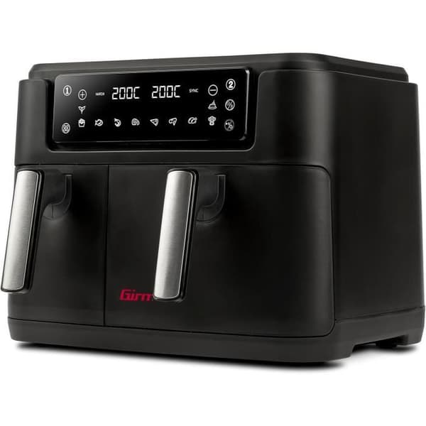 Girmi FG26 Luftfritös Ecofrit Bis, 2400 W, 9 liter, anti-klibbiga behållare, digital skärm, utan BPA-PFOA, 2 separata matlagningszoner
