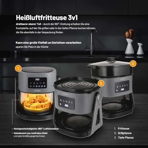 Fritös med varmluft GlassGrill 3 i 1 5500BG - Lauben