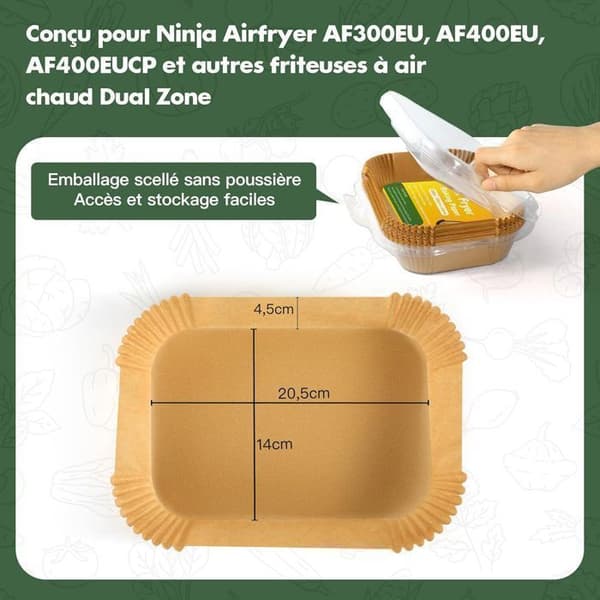 Papier för matlagning Air Fryer, air fryer-papper, 150 stycken 20,5x14cm bakplåtspapper, för Ninja Foodi Dual Zone Airfryer, AF300EU / AF400EU
