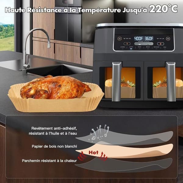 Papier för matlagning Air Fryer, air fryer-papper, 150 stycken 20,5x14cm bakplåtspapper, för Ninja Foodi Dual Zone Airfryer, AF300EU / AF400EU