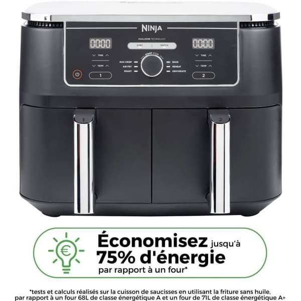 NINJA utan olja Fritösa - Foodi Max Dual Zone AF400EU - Kapacitet 9,5L - 6 tillagningsprogram - 2470W