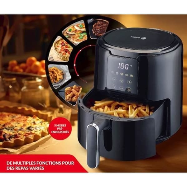 Oljefri fritös - FAGOR - Airfryer FG4210 - 4,2 L - 1300 W - Pekskärm - 5 förinställningar för tillagning - Timer - Svart