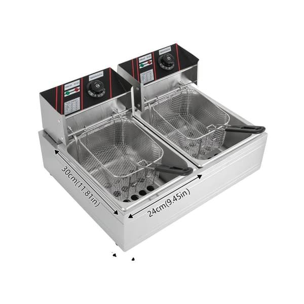 Elektrisk Dubbel Fritös, Dubbel Tank, 6L Kapacitet,Silver 12L